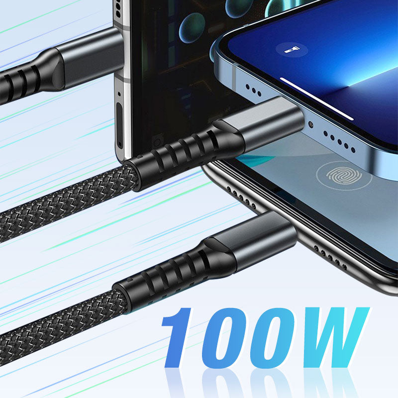 🔋 ChargeLine™ 1+1 GRATIS 100 W universelt 3-i-1 hurtigopladerkabel